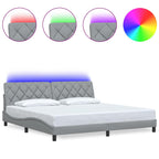 Bed Frame with LED without Mattress Light Grey 200x200 cm Fabric