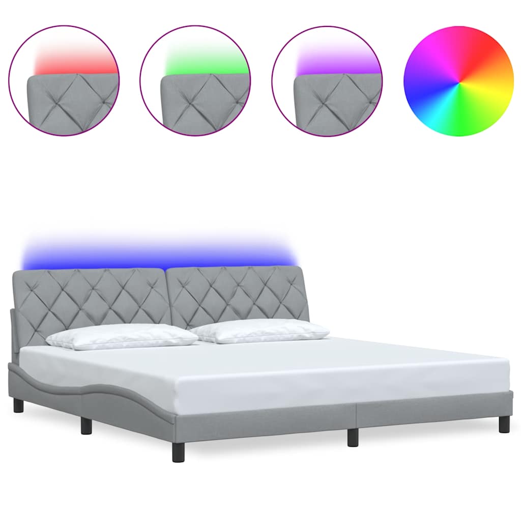 Bed Frame with LED without Mattress Light Grey 200x200 cm Fabric