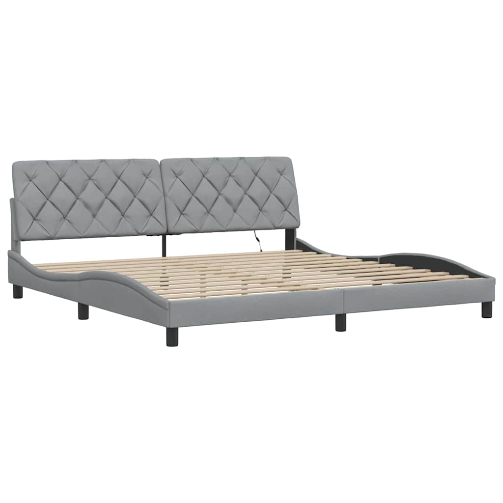 Bed Frame with LED without Mattress Light Grey 200x200 cm Fabric