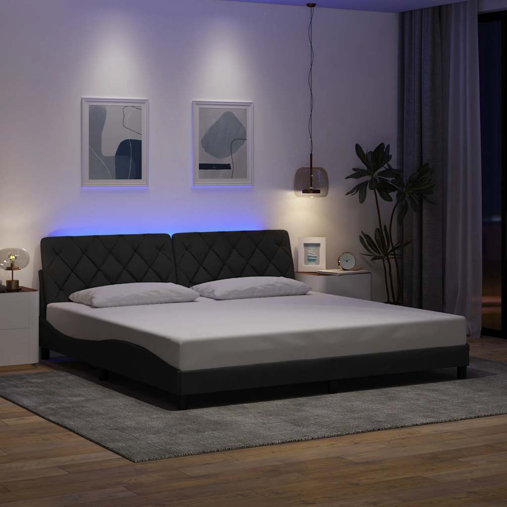 Bed Frame with LED without Mattress Dark Grey 200x200 cm Fabric