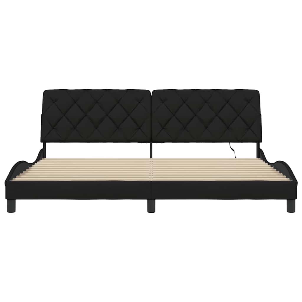 Bed Frame with LED without Mattress Black 200x200 cm Fabric