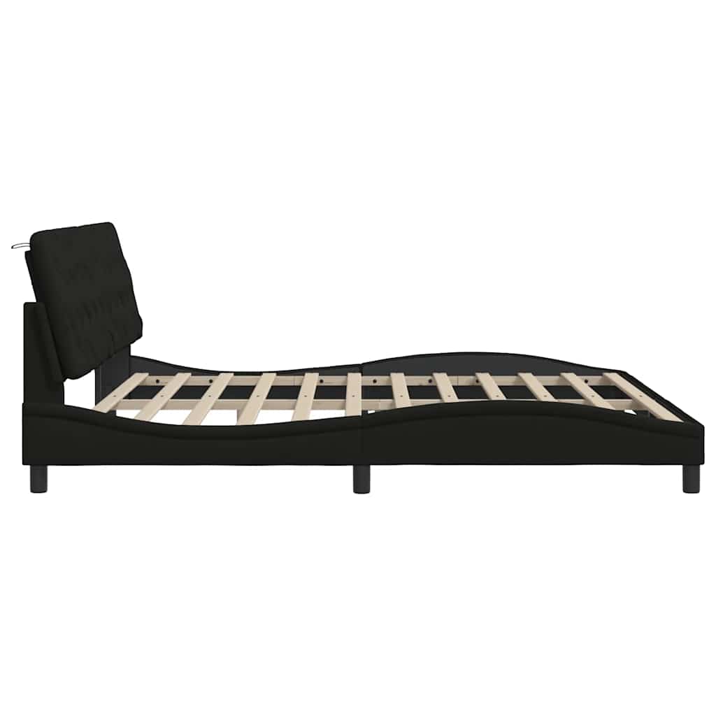 Bed Frame with LED without Mattress Black 200x200 cm Fabric