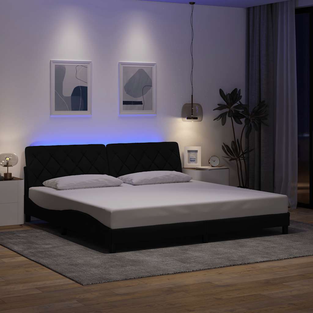 Bed Frame with LED without Mattress Black 200x200 cm Fabric