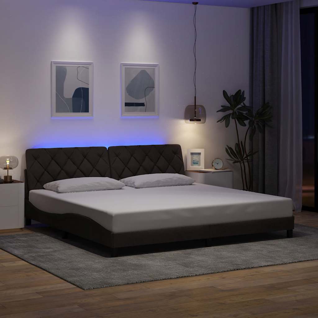 Bed Frame with LED without Mattress Dark Brown 200x200 cm Fabric