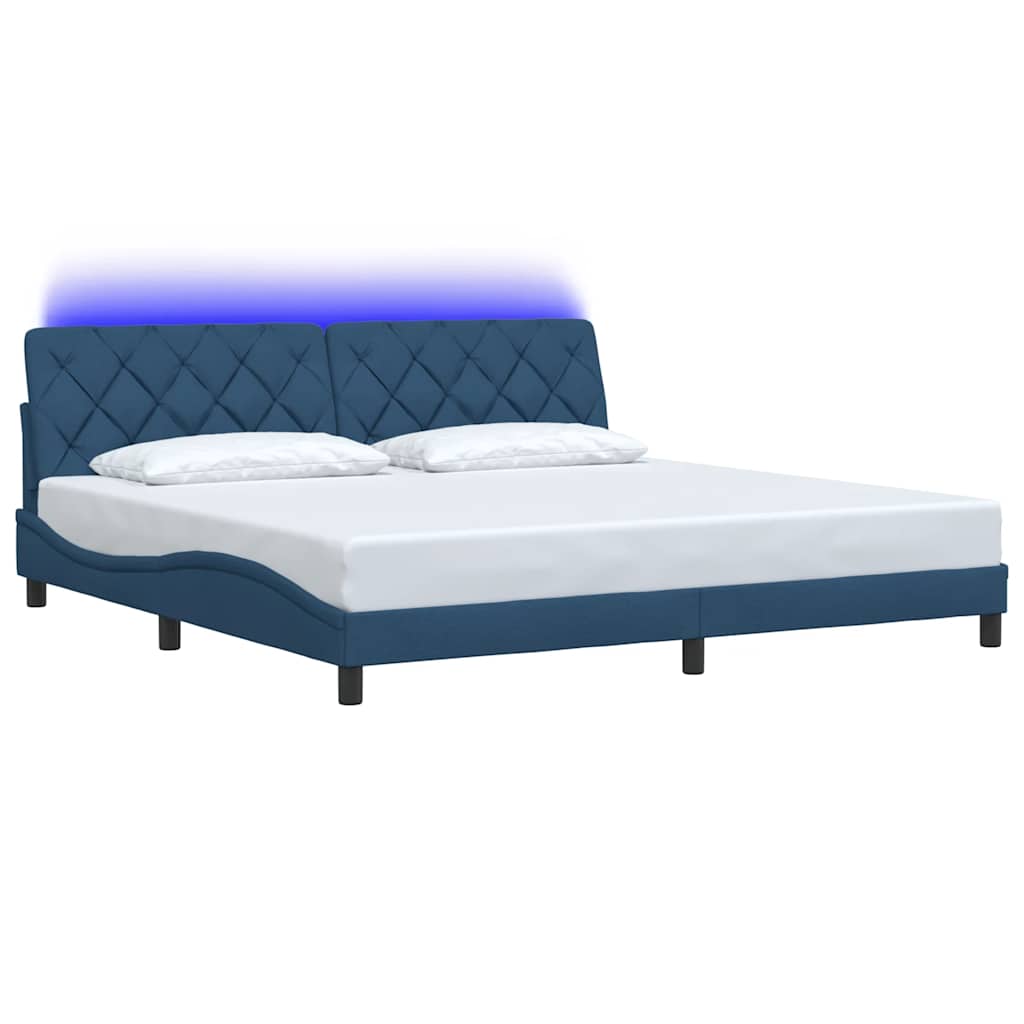 Bed Frame with LED without Mattress Blue 200x200 cm Fabric