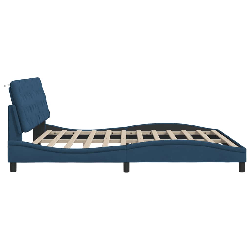 Bed Frame with LED without Mattress Blue 200x200 cm Fabric