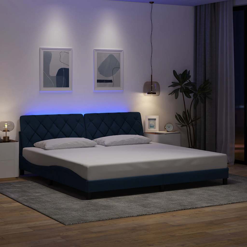 Bed Frame with LED without Mattress Blue 200x200 cm Fabric