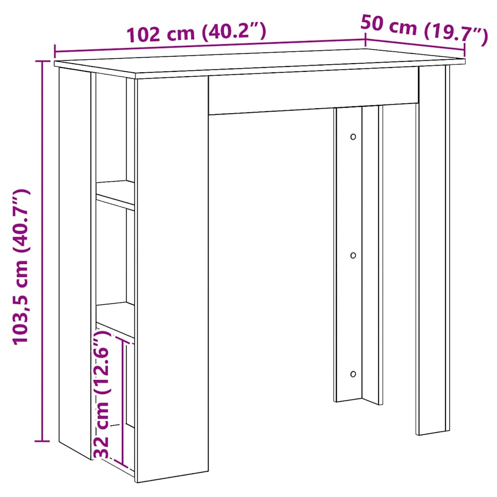 Barbord med hyllor artisan ek 102x50x103,5 cm konstruerat trä