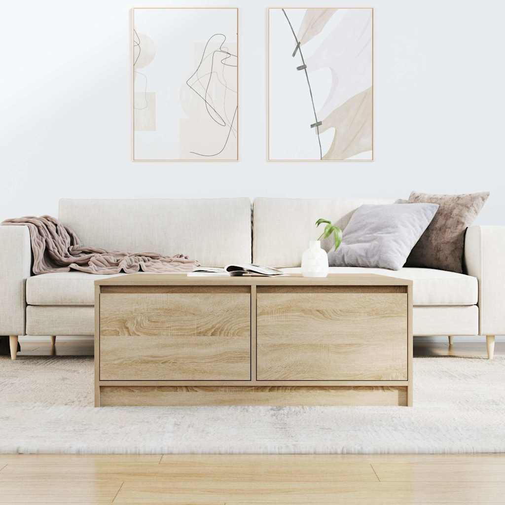 Javario - Soffbord med lådor sonoma ek 100x100x40 cm