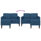 2-sitssoffa med schäslong L-formad blå 125 cm tyg