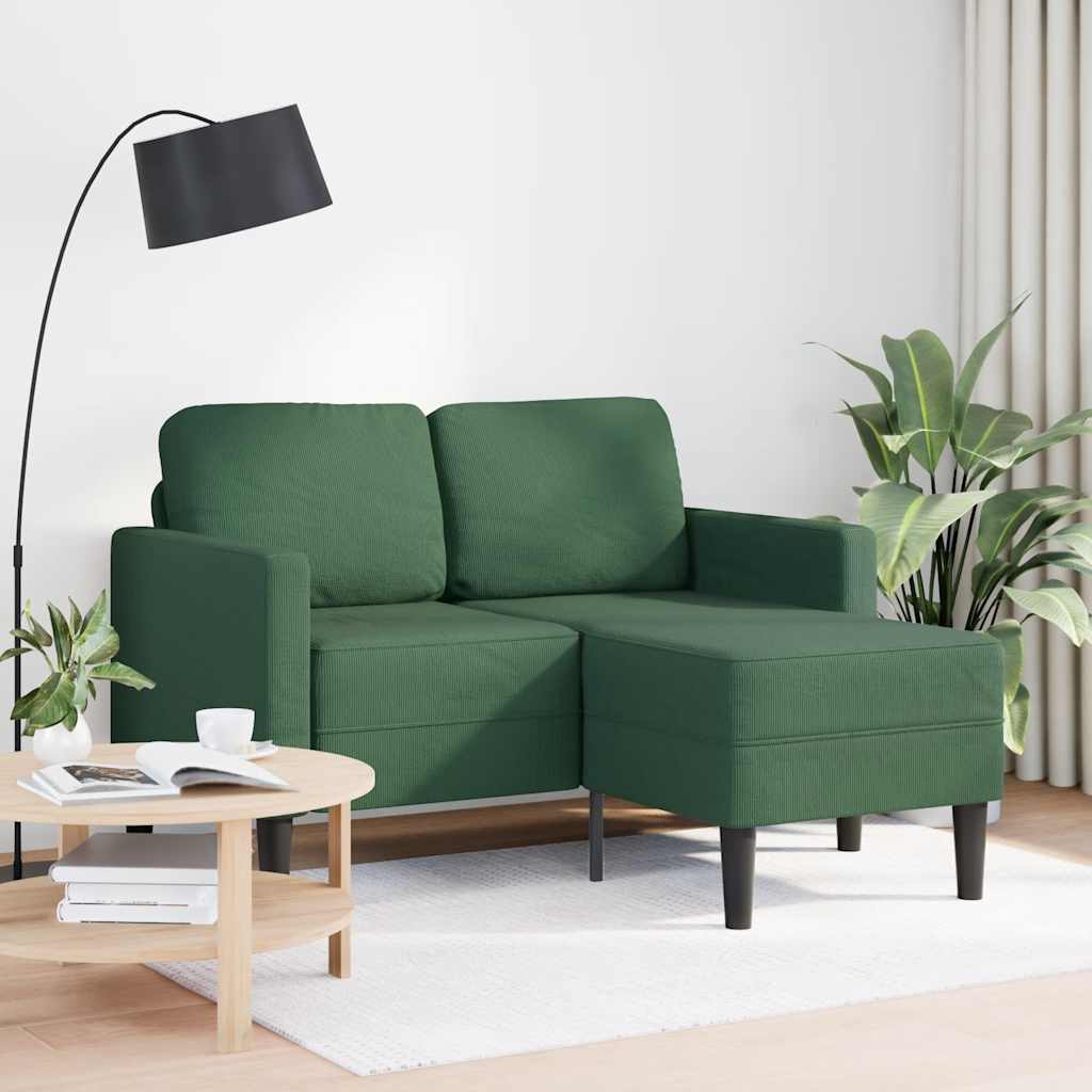 2-sitssoffa med schäslong L-formad mörkgrön 125 cm linne