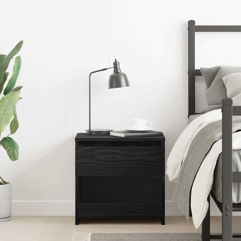 Polvessa - Nattduksbord med låda Svart Ek 40 x 30 x 39 cm Konstruerat trä