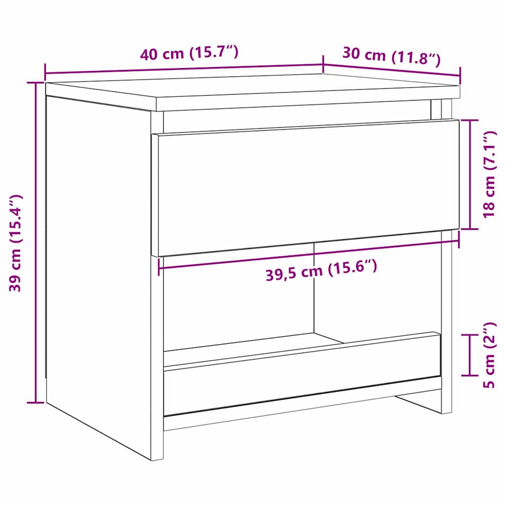 Polvessa - Nattduksbord med låda Svart Ek 40 x 30 x 39 cm Konstruerat trä