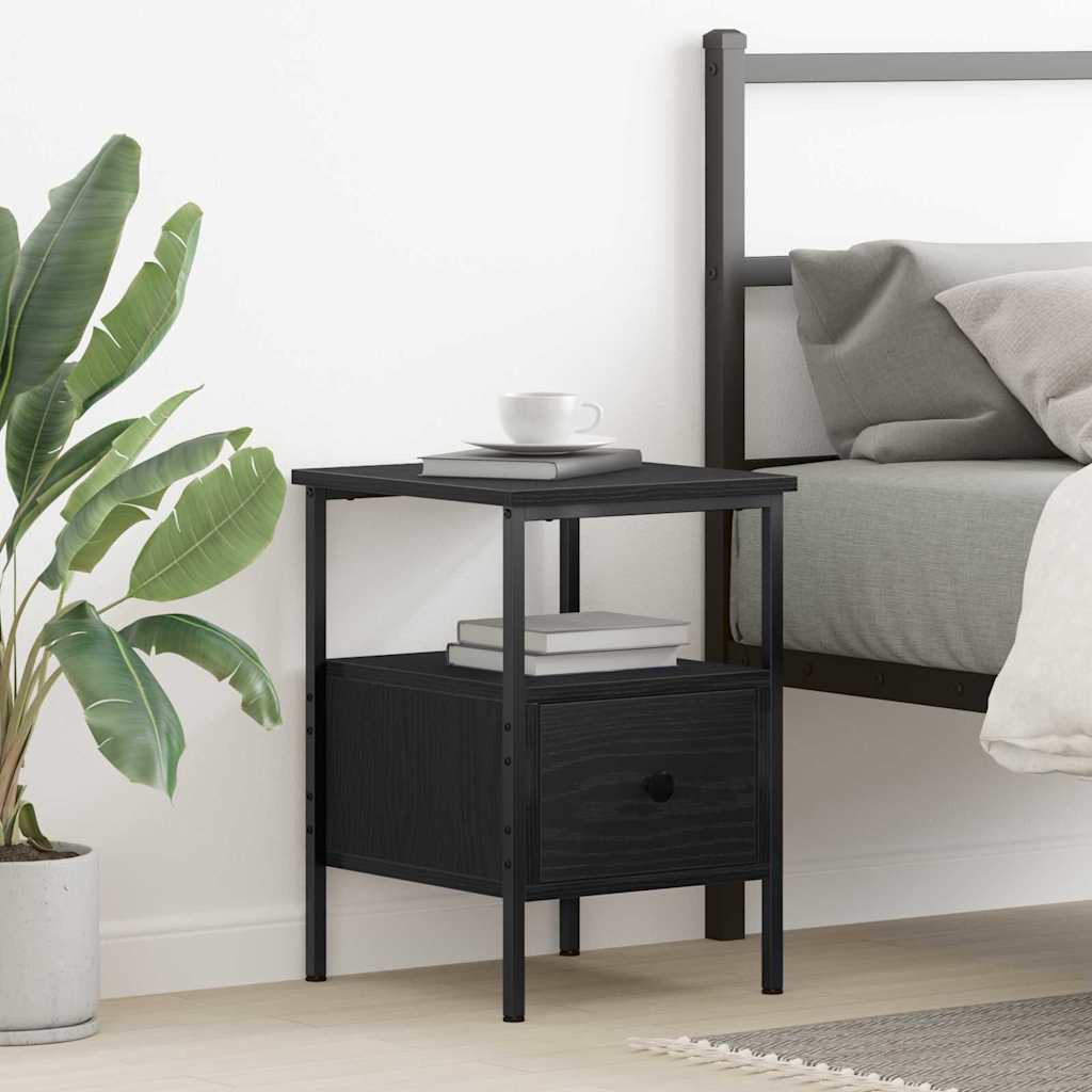 Havlinoir - Sängbord Svart ek 34 x 36 x 50 cm Konstruktionsträ och metall