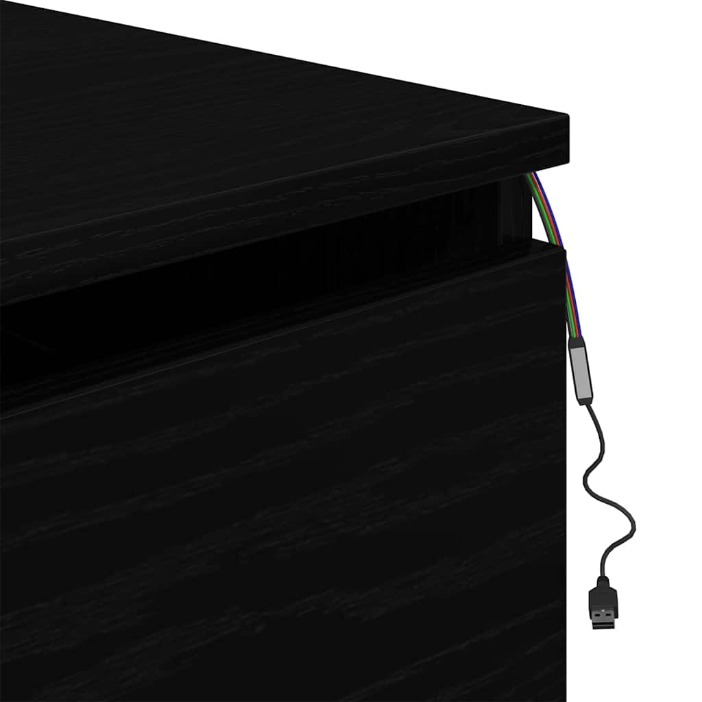 Fenestro - Väggmonterad sänggavel med låda med Svart Ek 50 x 36 x 30 cm