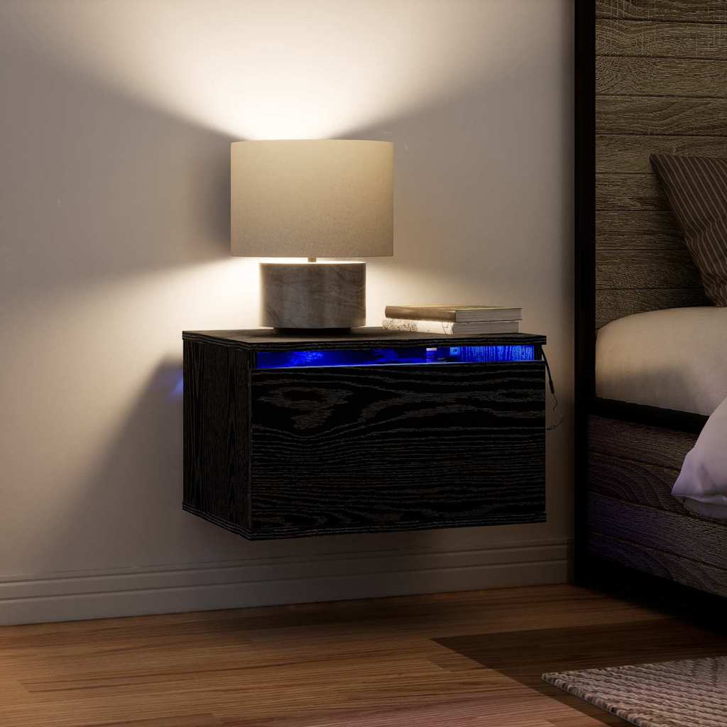 Fenestro - Väggmonterad sänggavel med låda med Svart Ek 50 x 36 x 30 cm