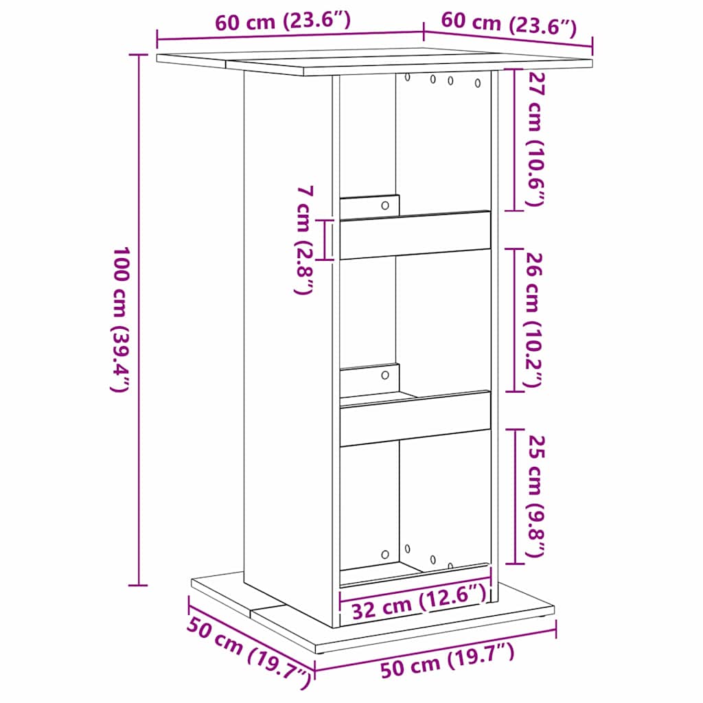 Barbord med hylla Svart Ek 60 x 60 x 100 cm Konstruerat trä