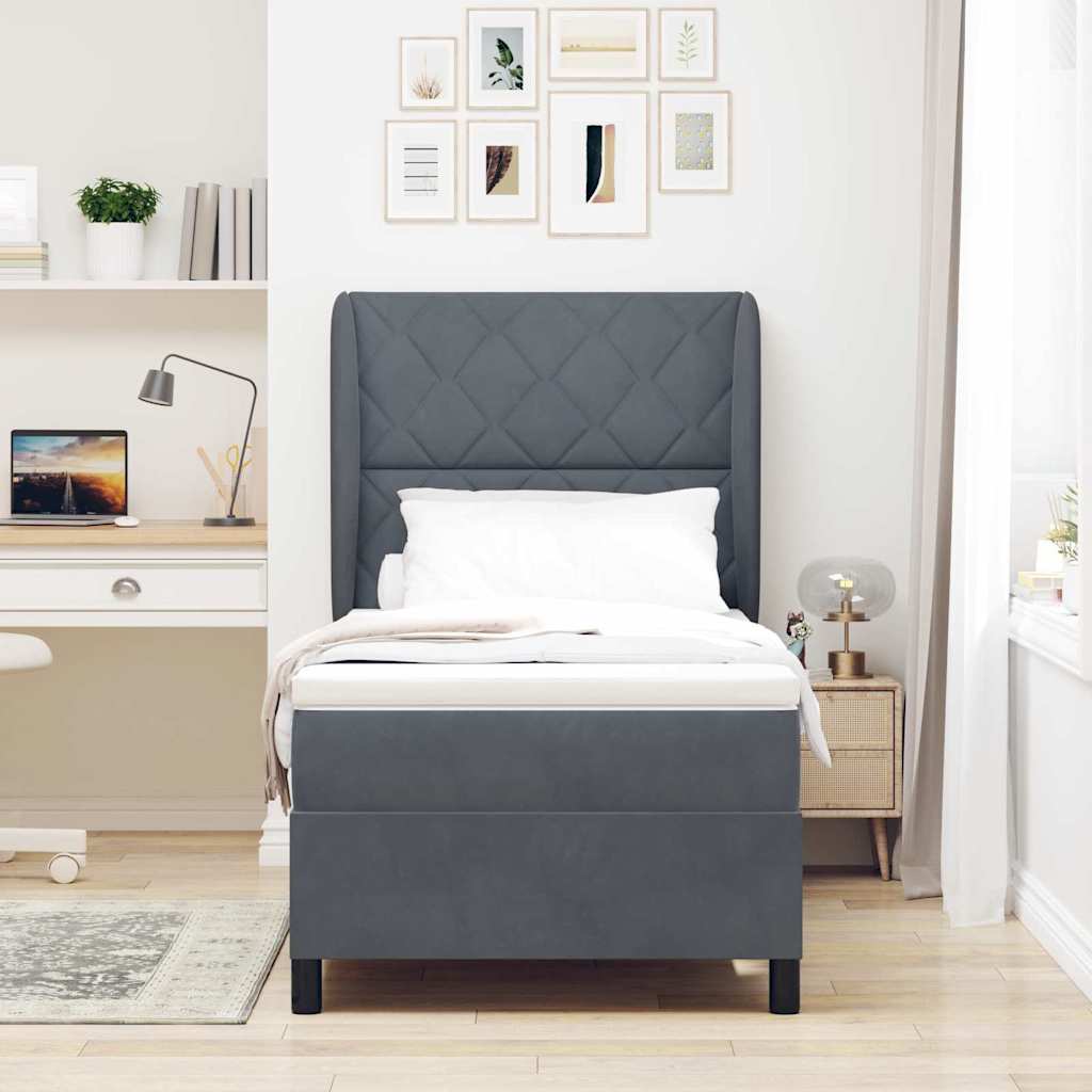 Bäddfjäder med madrass Mörkgrå 200 x 100 cm Polyester