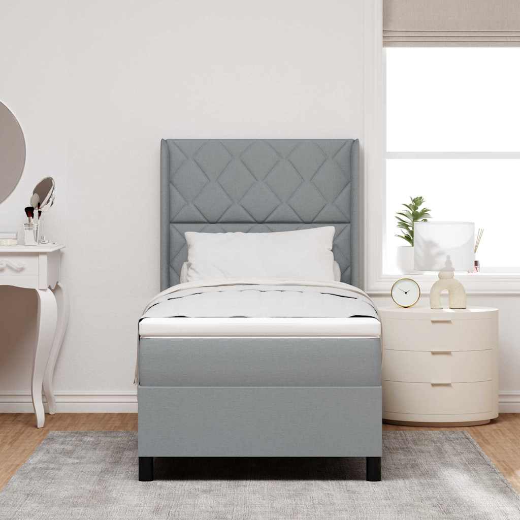 Bäddfjäder med madrass med huvudgavel Ljusgrå 100 x 200 cm tyg