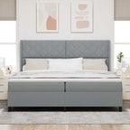 Bäddfjäder med madrass med huvudgavel Ljusgrå 200 x 200 cm tyg