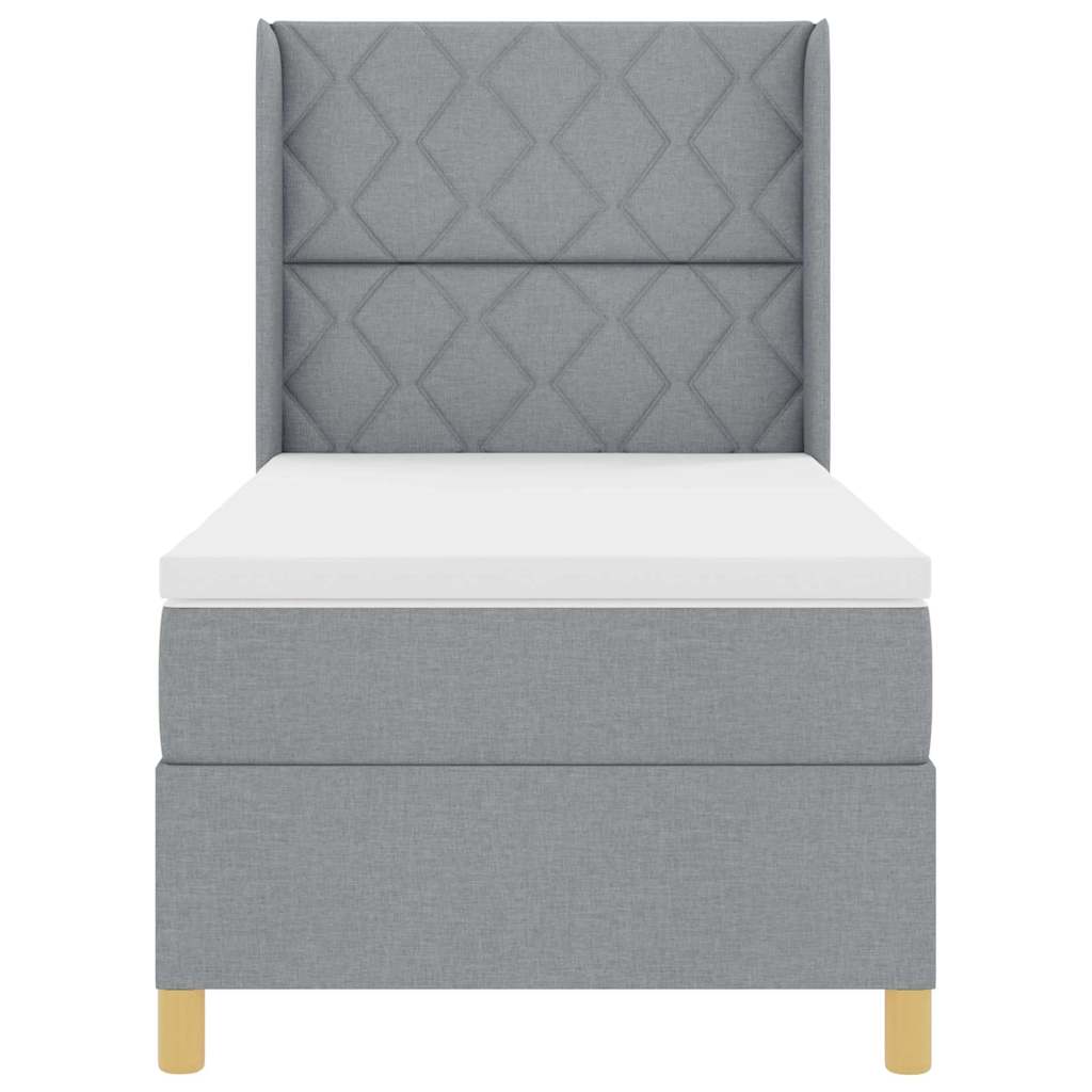 Bäddfjäder med madrass med huvudgavel Ljusgrå 100 x 200 cm tyg