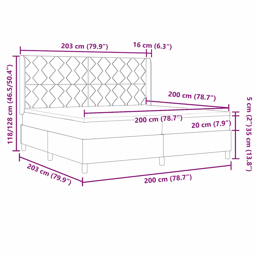 Bäddfjäder med madrass med huvudgavel Ljusgrå 200 x 200 cm tyg