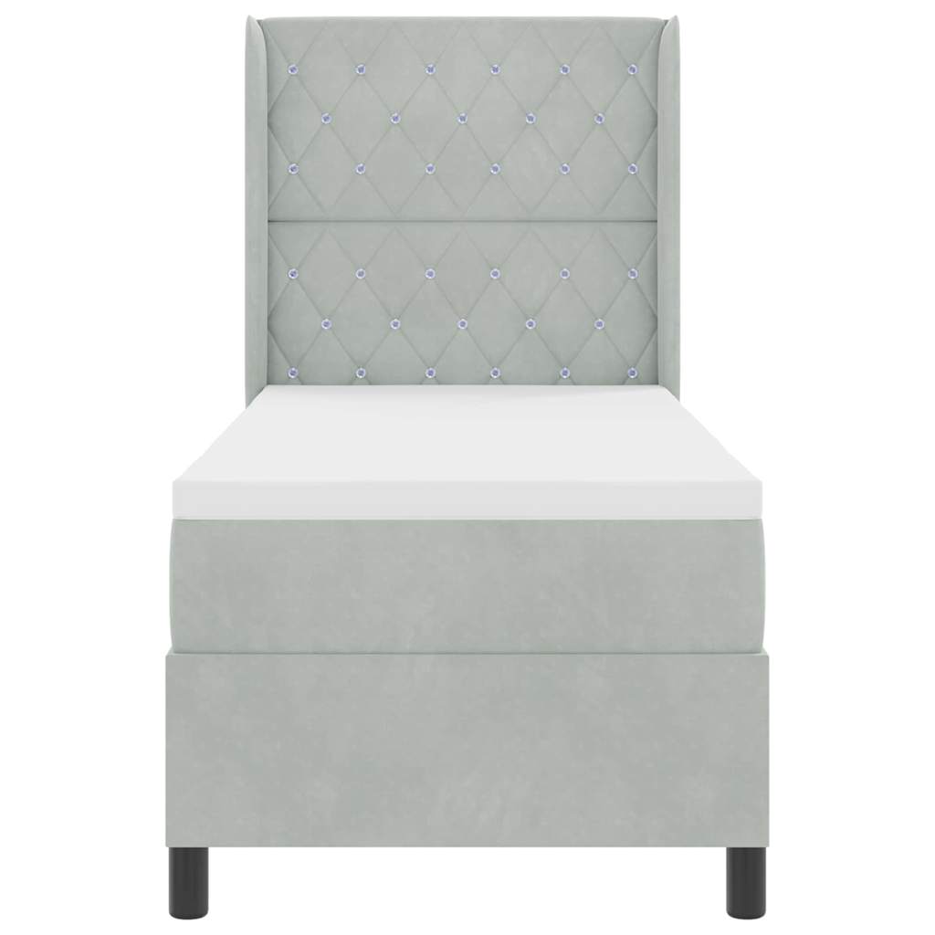 Bäddfjäder med huvudgavel Ljusgrå 80 x 200 cm Sammet