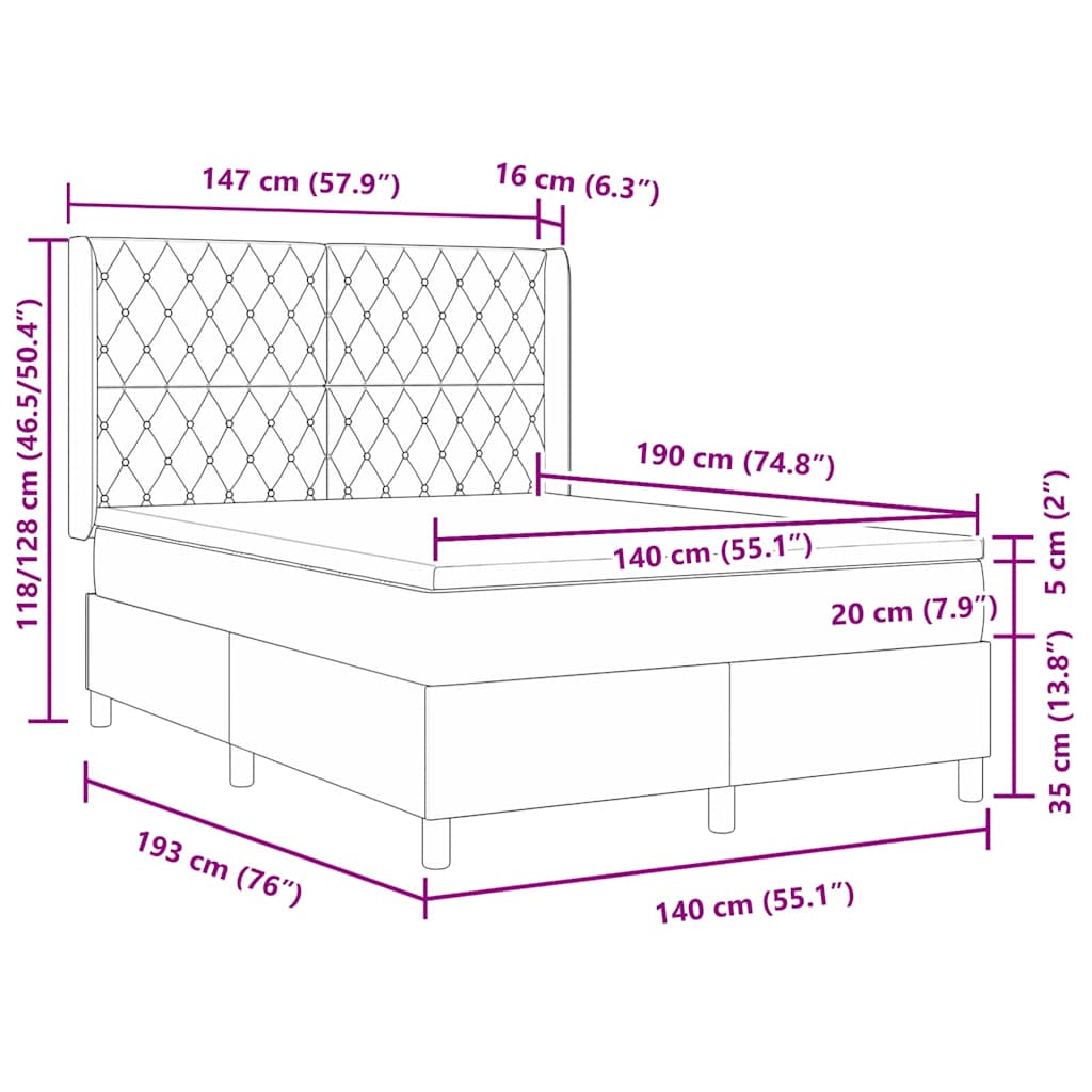 Bäddfjäder med huvudgavel Ljusgrå 140 x 190 cm Sammet