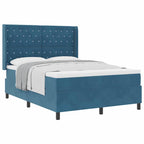 Bäddfjäder med huvudgavel Blå 140 x 200 cm Sammet