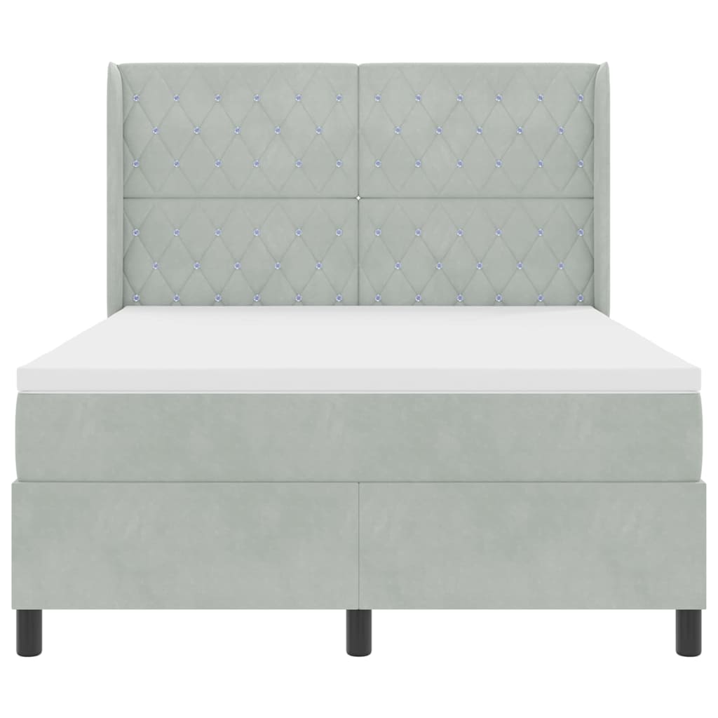 Bäddfjäder med huvudgavel Ljusgrå 160 x 200 cm Sammet