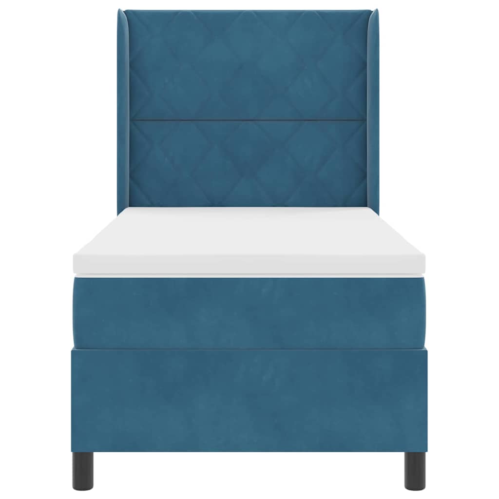 Bäddfjäder med huvudgavel Blå 90 x 190 cm Sammet