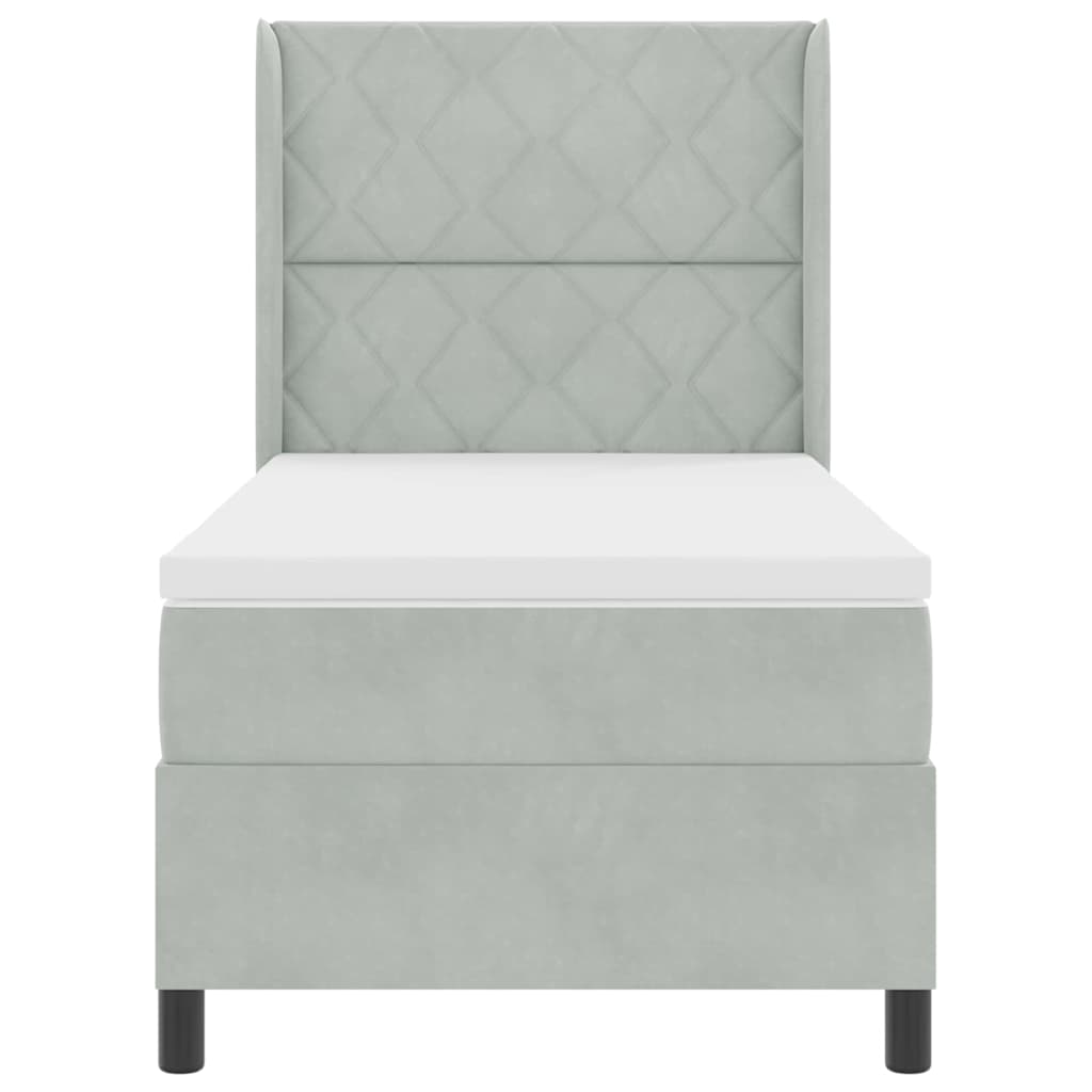 Bäddfjäder med huvudgavel Ljusgrå 100 x 200 cm Sammet