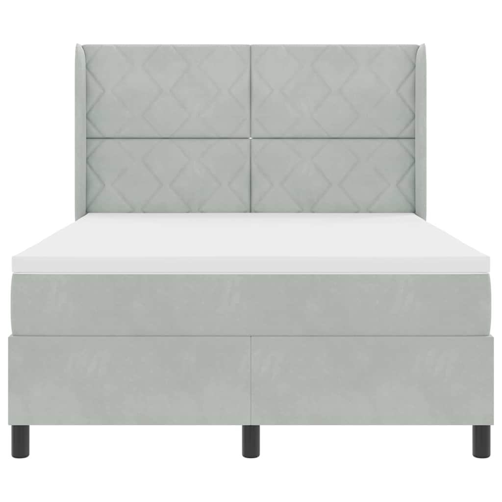 Bäddfjäder med huvudgavel Ljusgrå 140 x 190 cm Sammet