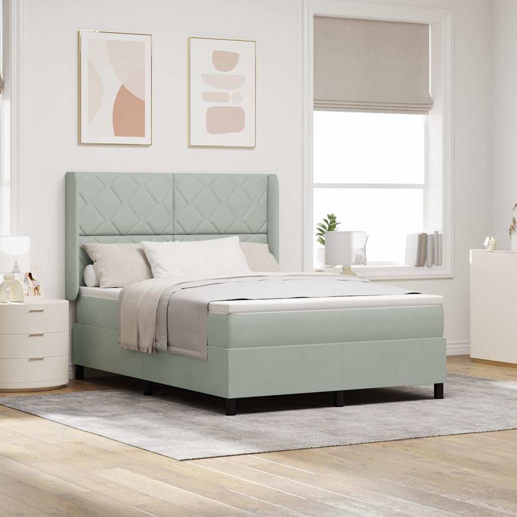 Bäddfjäder med huvudgavel Ljusgrå 140 x 200 cm Sammet