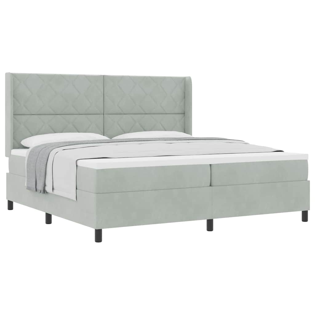 Bäddfjäder med huvudgavel Ljusgrå 200 x 200 cm Sammet