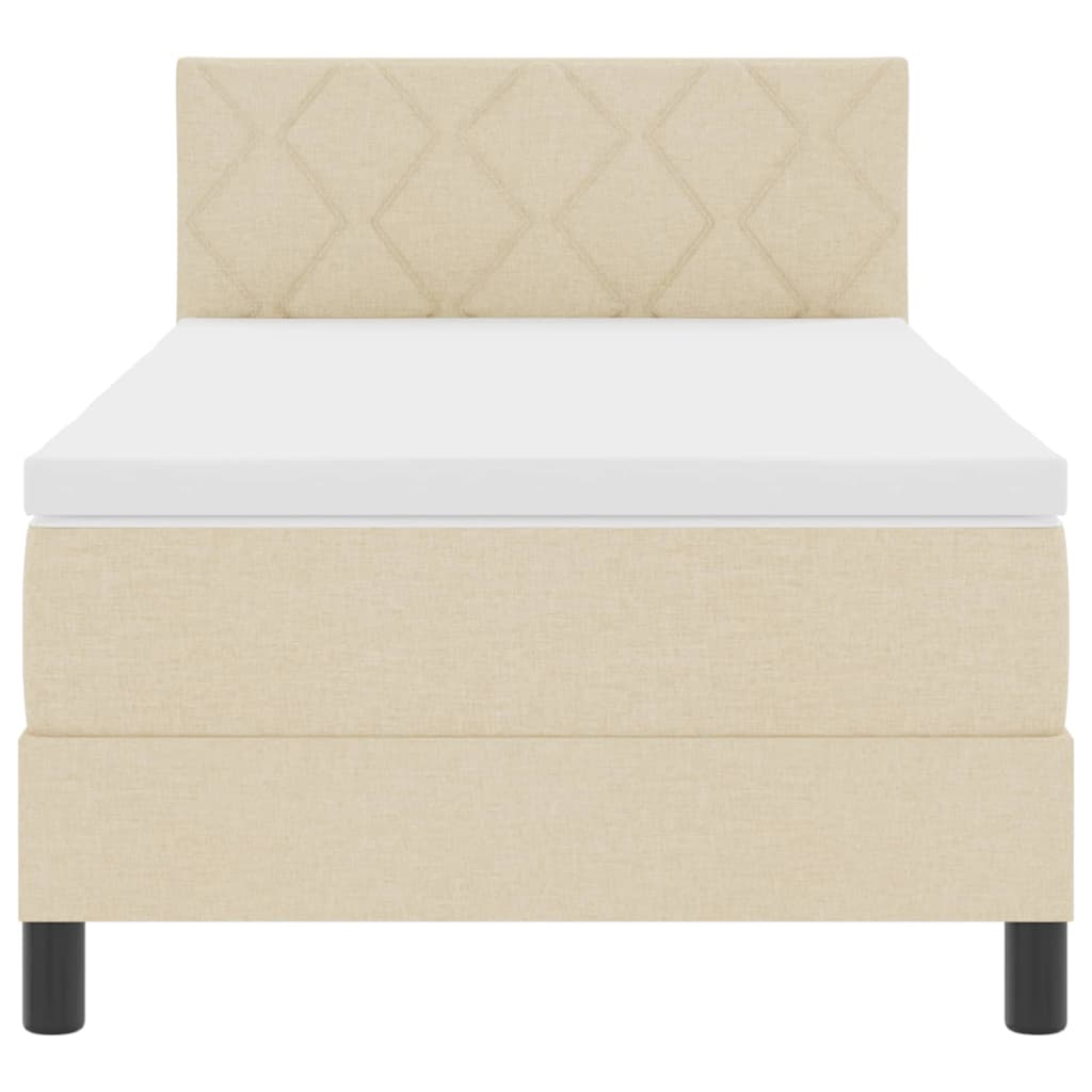 Bäddfjäder med madrass med huvudgavel Kräm 90 x 200 cm tyg