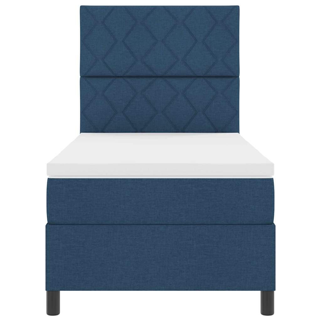 Bäddfjäder med madrass med huvudgavel Blå 100 x 200 cm tyg