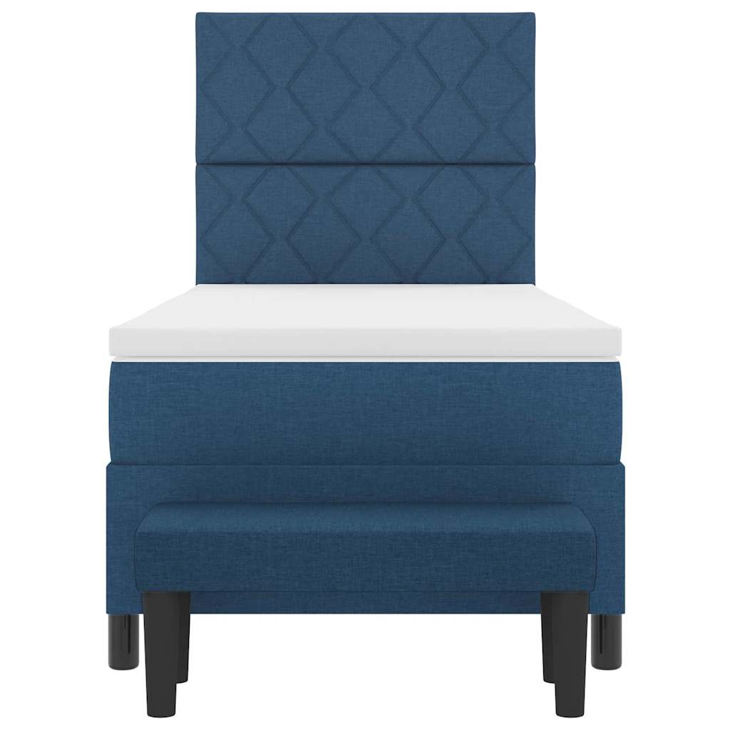 Bäddfjäder med madrass Blå 100 x 200 cm tyg & Konstruerat trä