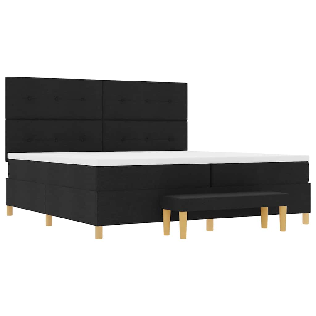 Bäddfjäder med madrass med huvudgavel Svart 200 x 200 cm tyg