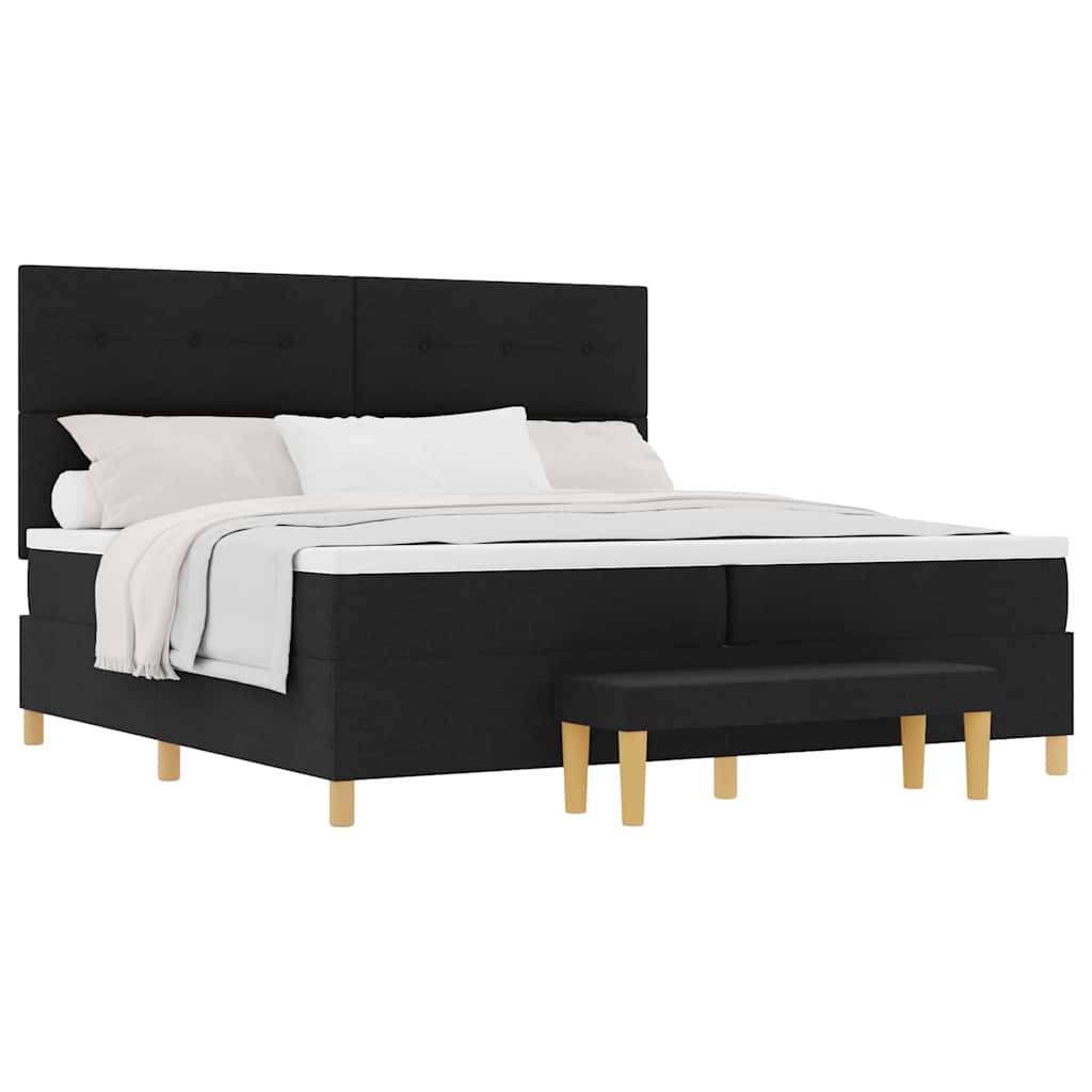 Bäddfjäder med madrass med huvudgavel Svart 200 x 200 cm tyg