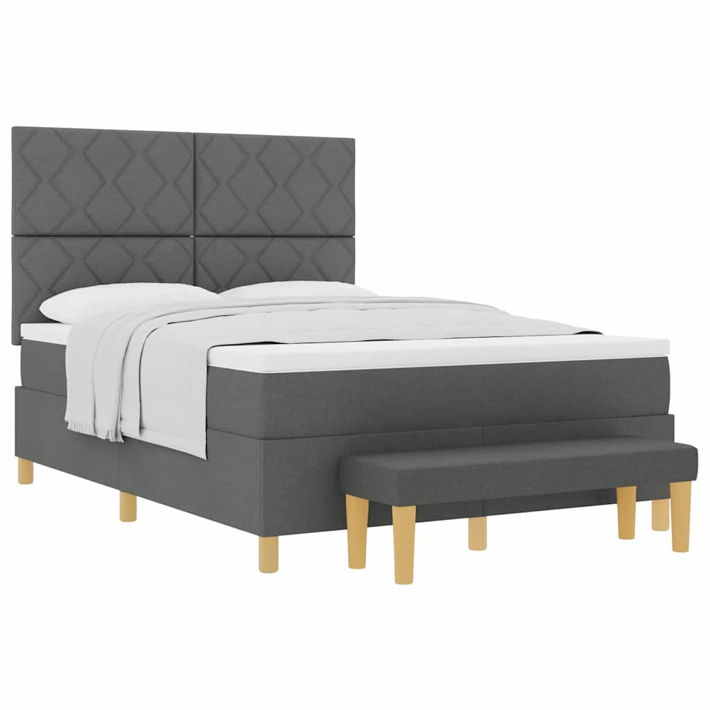 Bäddfjäder med madrass med huvudgavel Mörkgrå 140 x 200 cm tyg