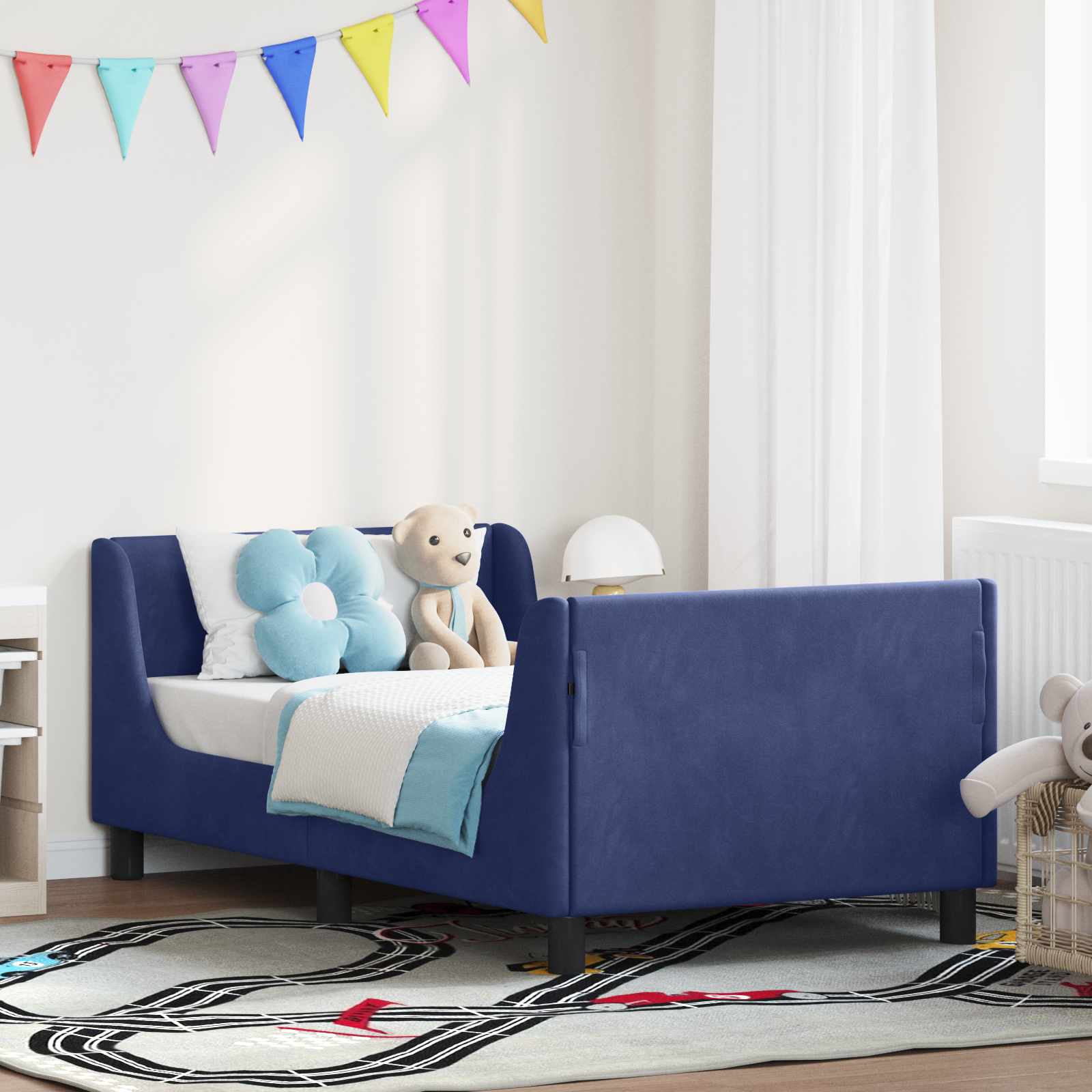 Barnsängram med sänggavel Polisblå 80 x 160 cm Sammet