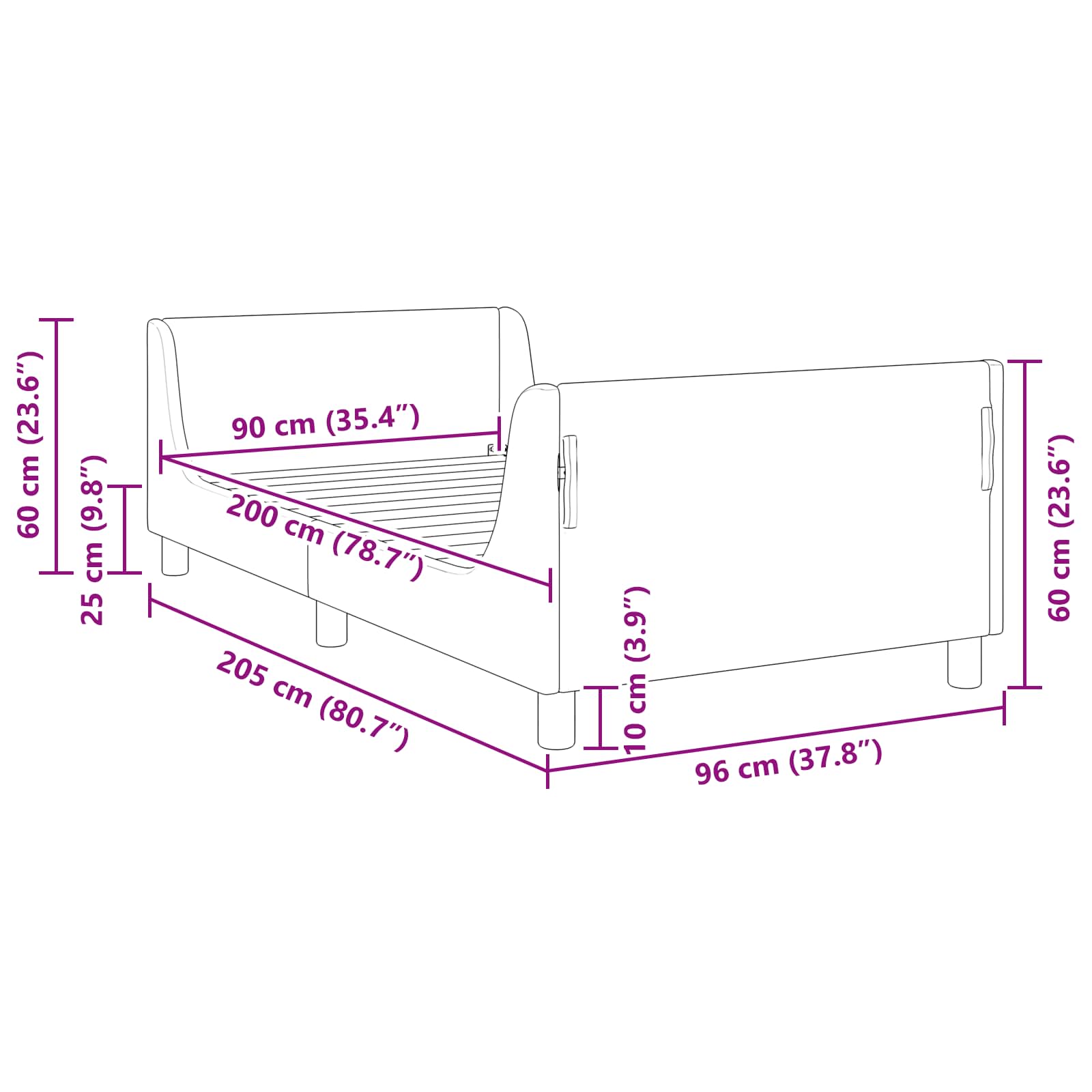 Barnsängram med sänggavel Ljusgrå 90 x 200 cm Sjöfåls tyg