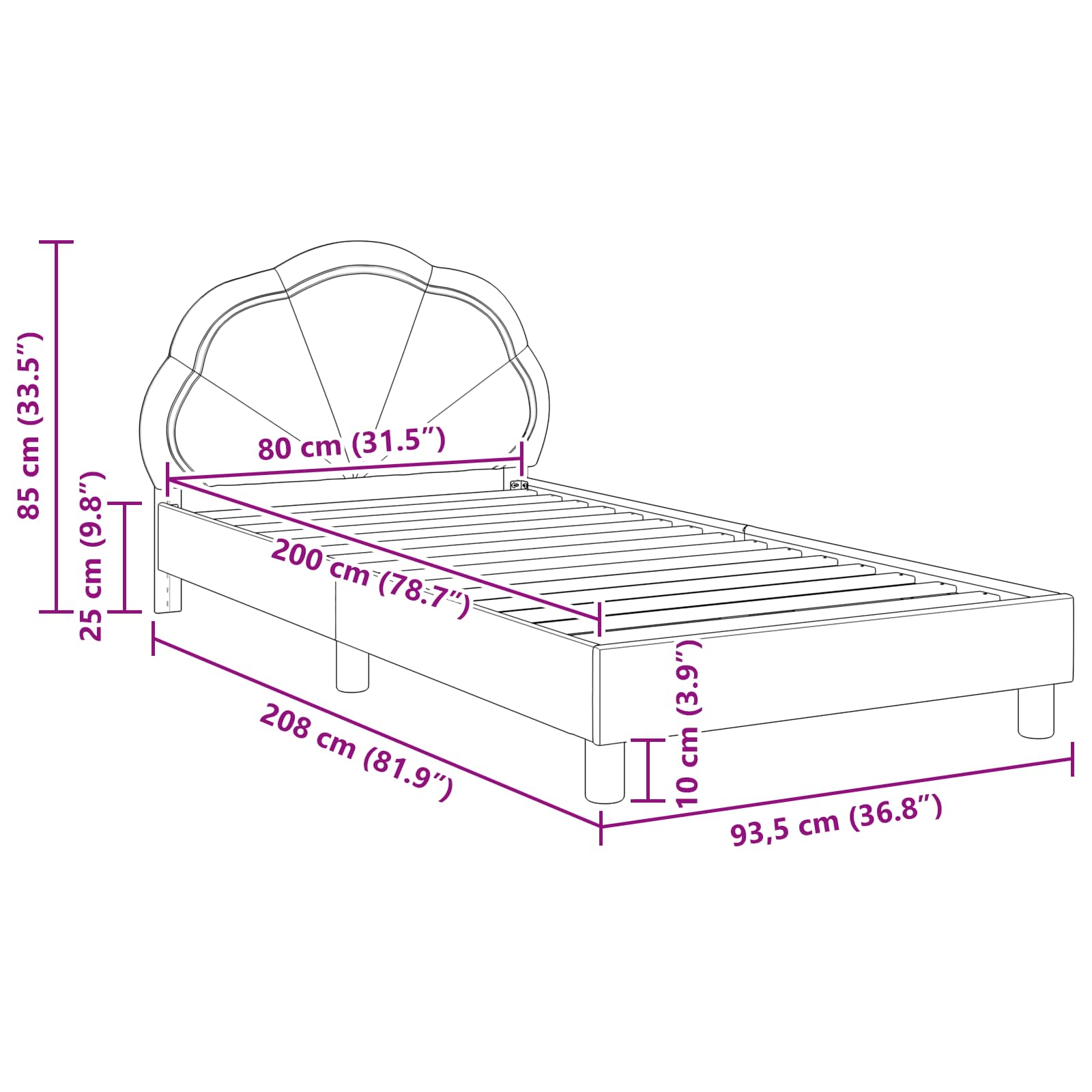 Barnsängram med sänggavel Polisblå 80 x 200 cm Sammet