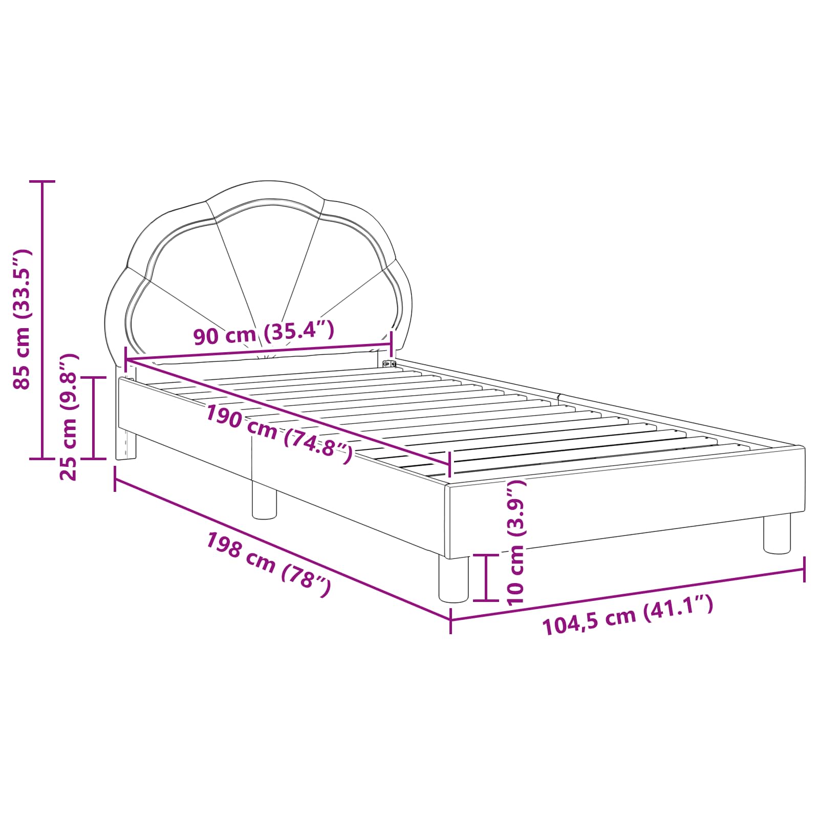 Barnsängram med sänggavel Svart 90 x 190 cm Sammet