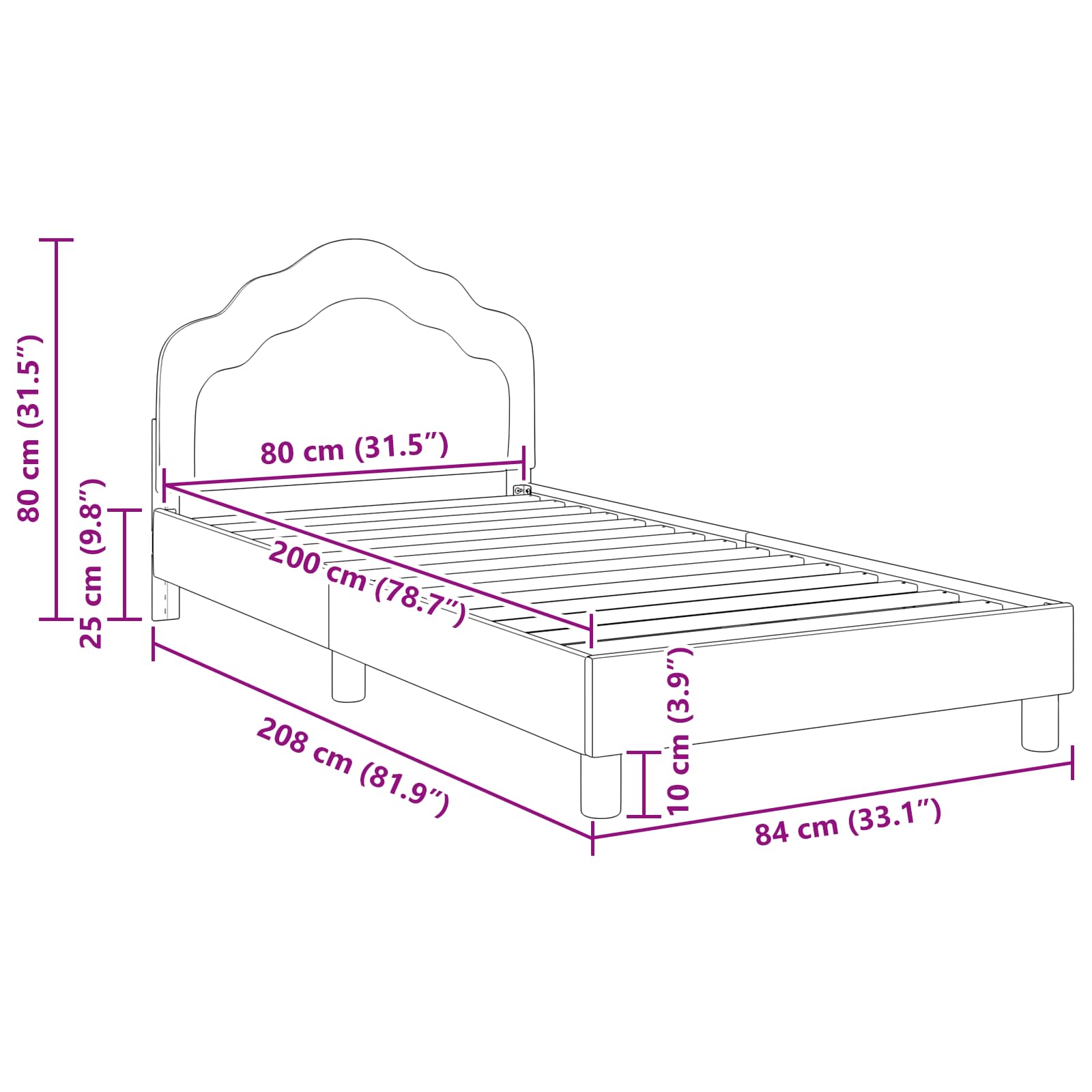 Barnsängram med sänggavel Rosa 80 x 200 cm Sammet