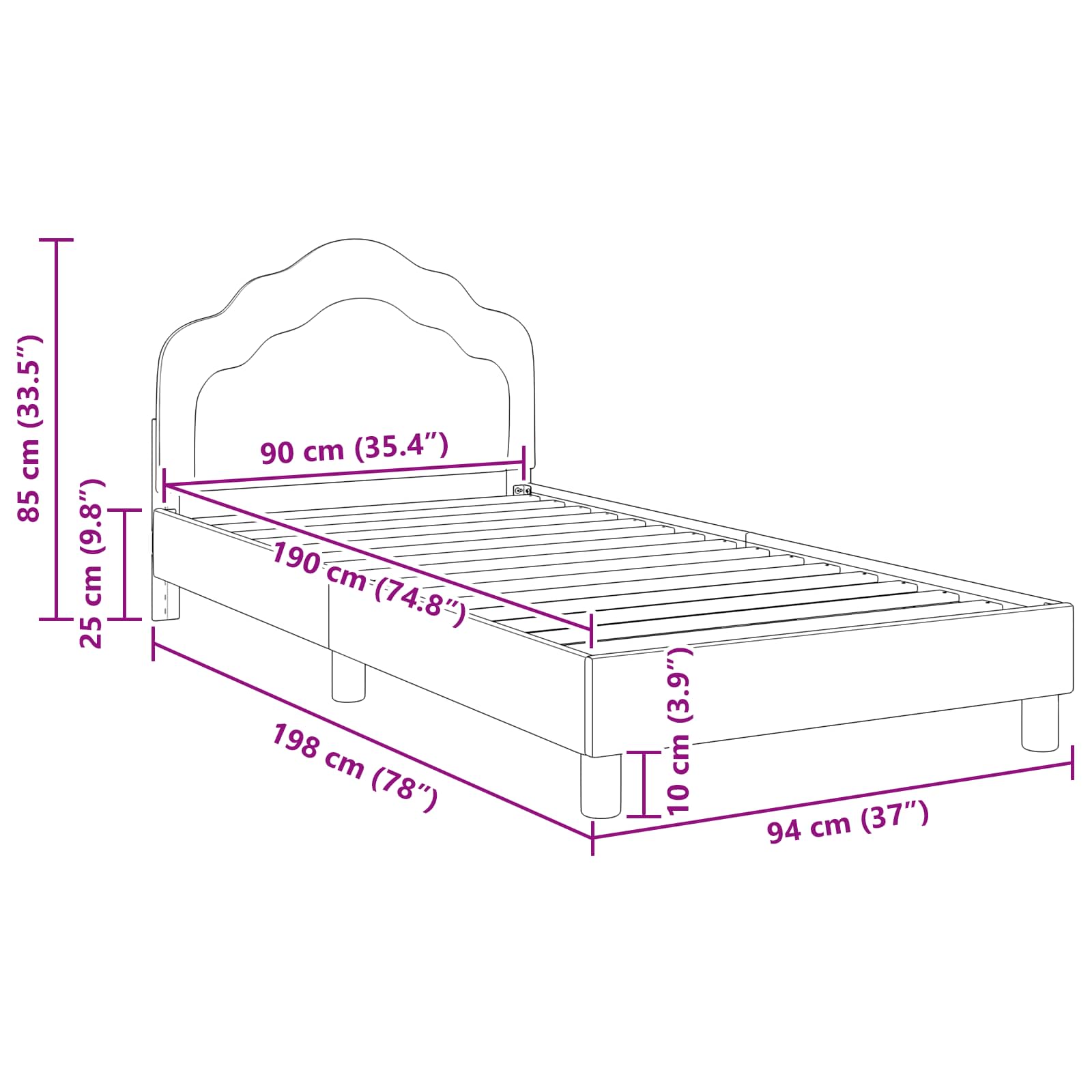 Barnsängram med sänggavel Mörkgrå 90 x 190 cm Sammet