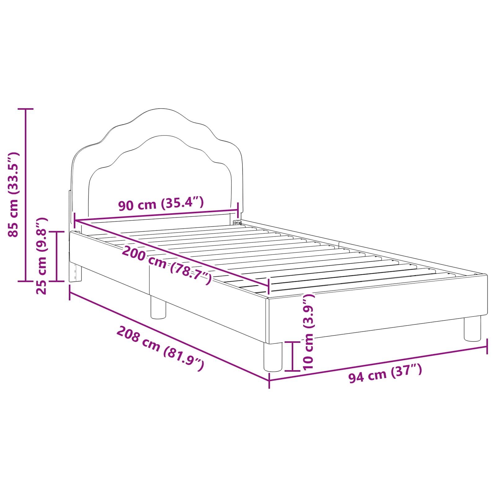Barnsängram med sänggavel Havgrön 90 x 200 cm Sammet