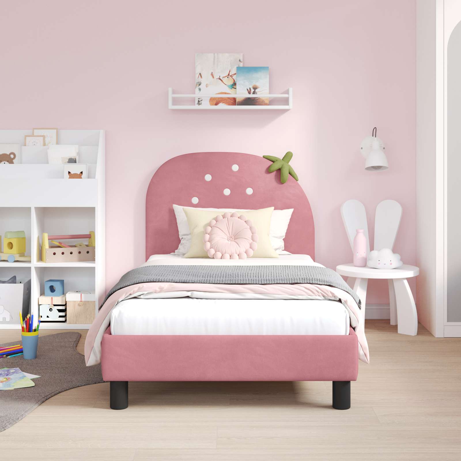 Barnsängram med sänggavel Rosa 80 x 160 cm Sammet