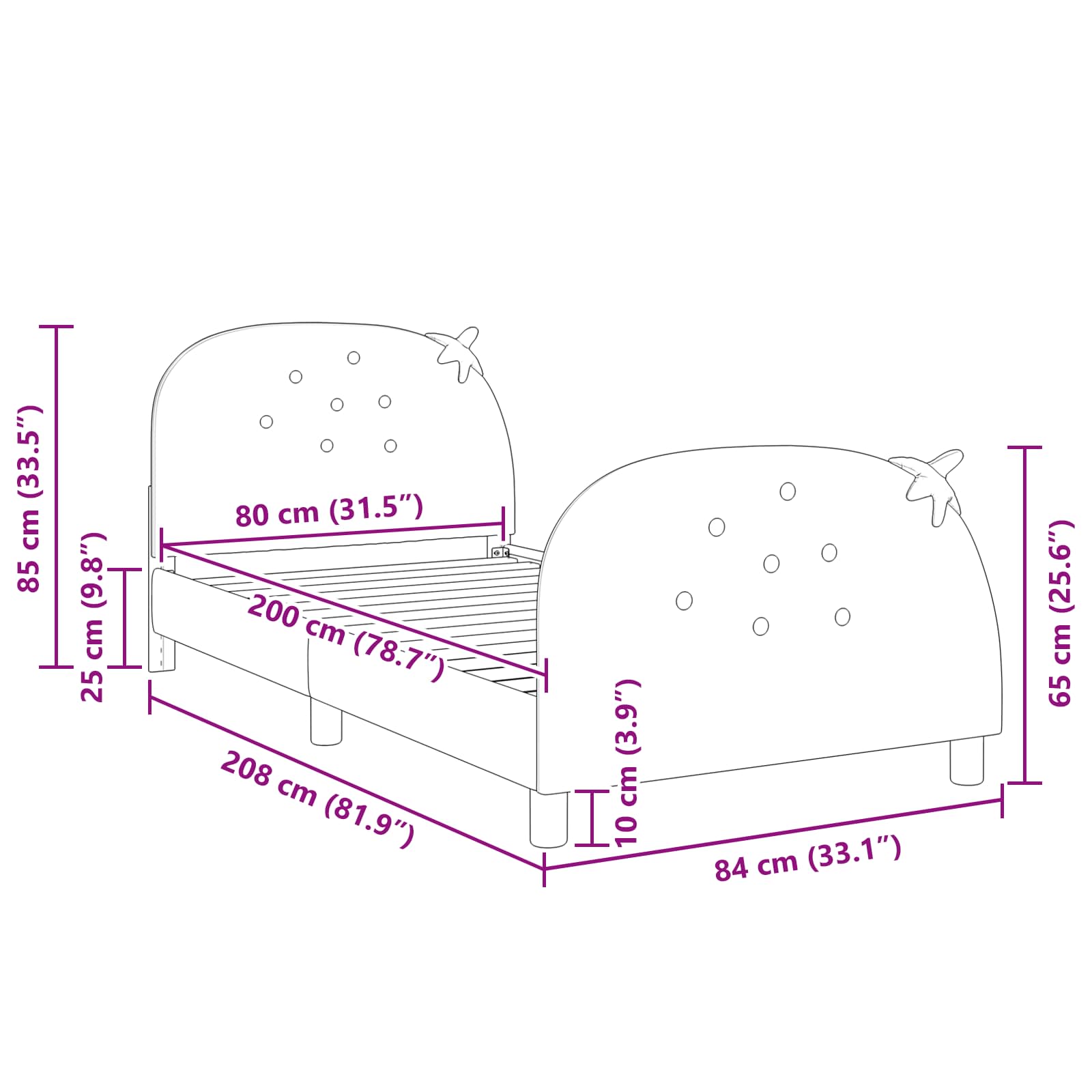 Barnsängram med sänggavel Rosa 80 x 200 cm Sammet